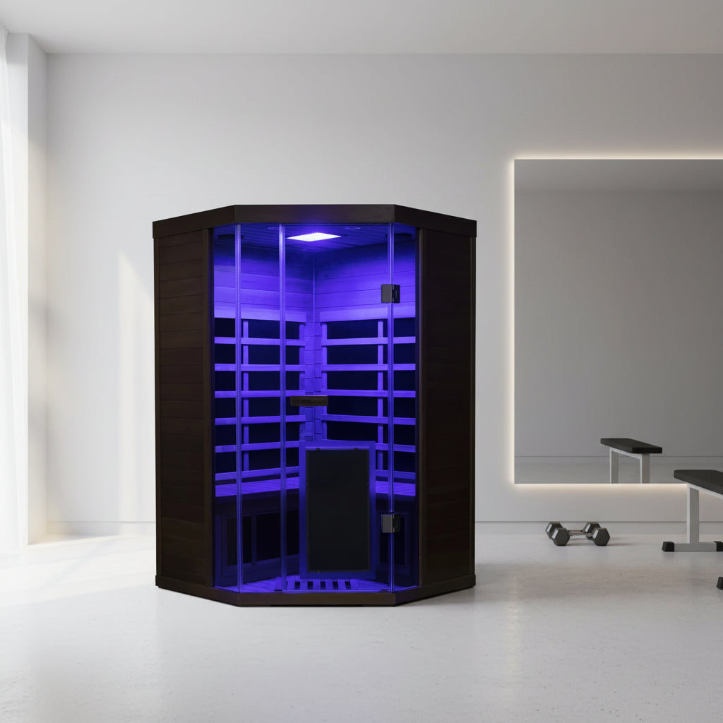 Wizzisaunas S07 2-3 Person Full Spectrum Infrared Sauna low EMF HEMLOCK WOOD FINISH | product photo | Legacy & Longevity Co.