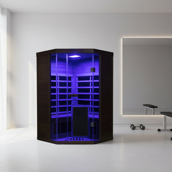 Wizzisaunas S07 2-3 Person Full Spectrum Infrared Sauna low EMF HEMLOCK WOOD FINISH | product photo | Legacy & Longevity Co.