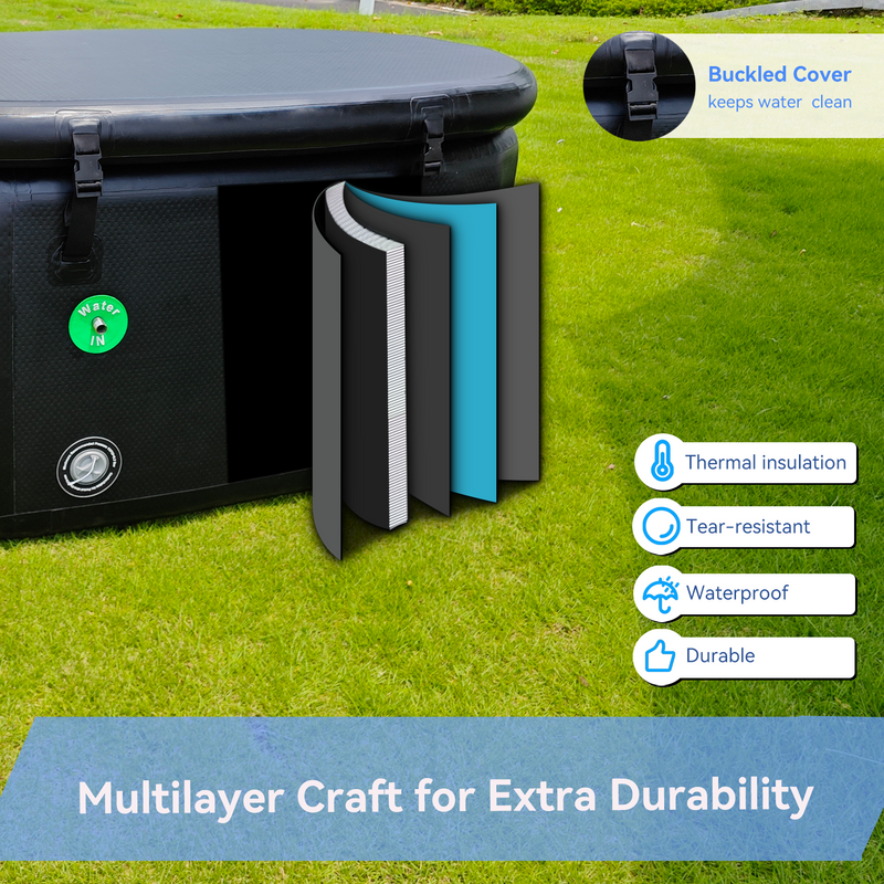 Black Cold Plunge Tub  -  Inflatable Ice Bath Tubs Portable Ice Bath Barrel — product image