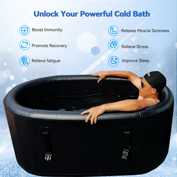 Black Cold Plunge Tub  -  Inflatable Ice Bath Tubs Portable Ice Bath Barrel — side view