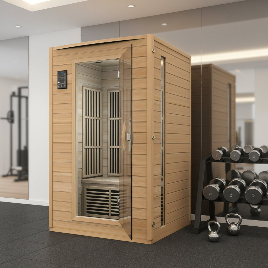 2-Person Carbon Infrared Sauna - Canadian Hemlock Wooden Sauna - 1700 Watts | product photo | Legacy & Longevity Co.