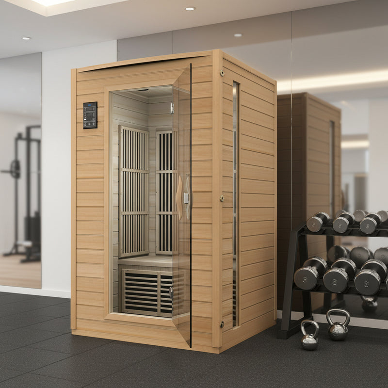 2-Person Carbon Infrared Sauna - Canadian Hemlock Wooden Sauna - 1700 Watts | product photo | Legacy & Longevity Co.