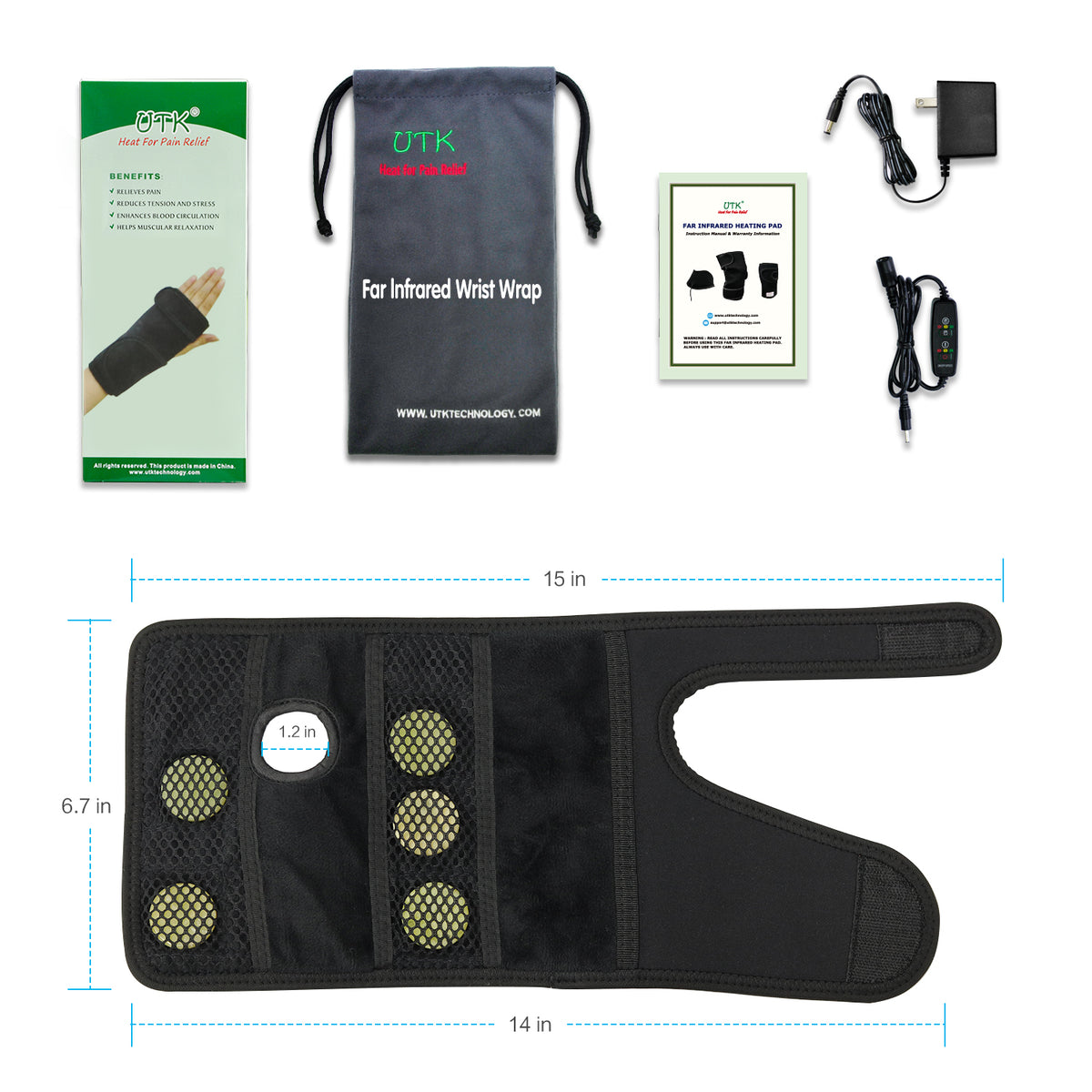 UTK Tech Jade Stone enhanced red light wrist heating pad (Right Hand) — product image