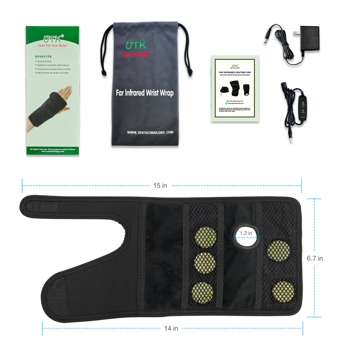 UTK Tech Jade Stone enhanced red light wrist heating pad (Right Hand) — product image