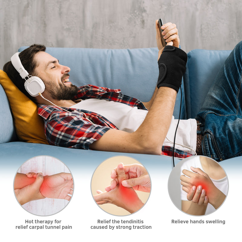 UTK Tech Jade Stone enhanced red light wrist heating pad (Right Hand) — front view