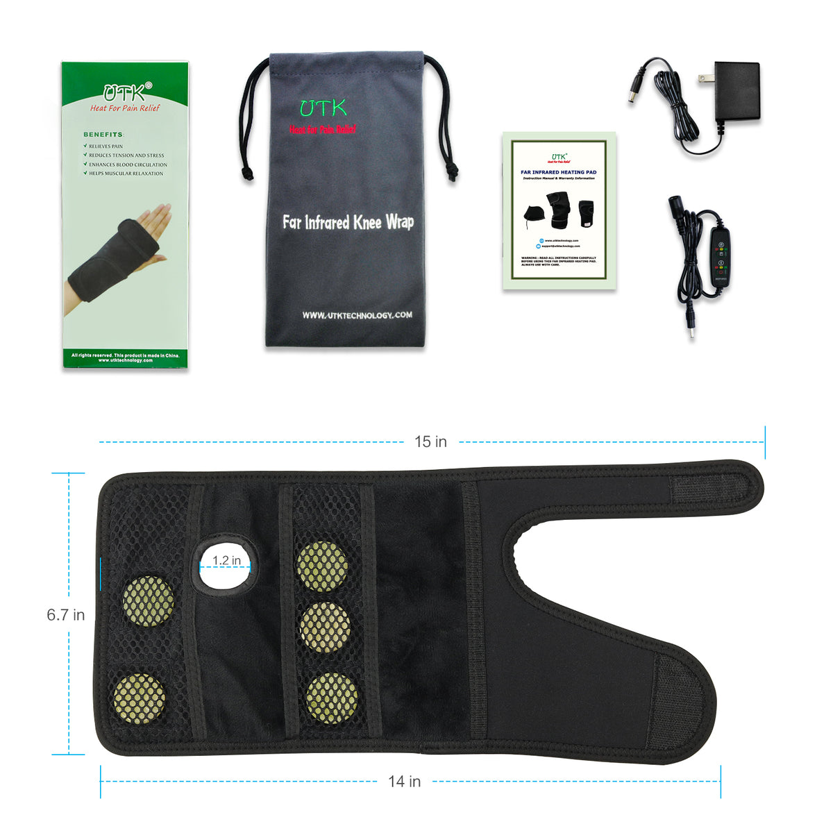 UTK Tech Jade Stone enhanced red light wrist heating pad (Right Hand) — detail view
