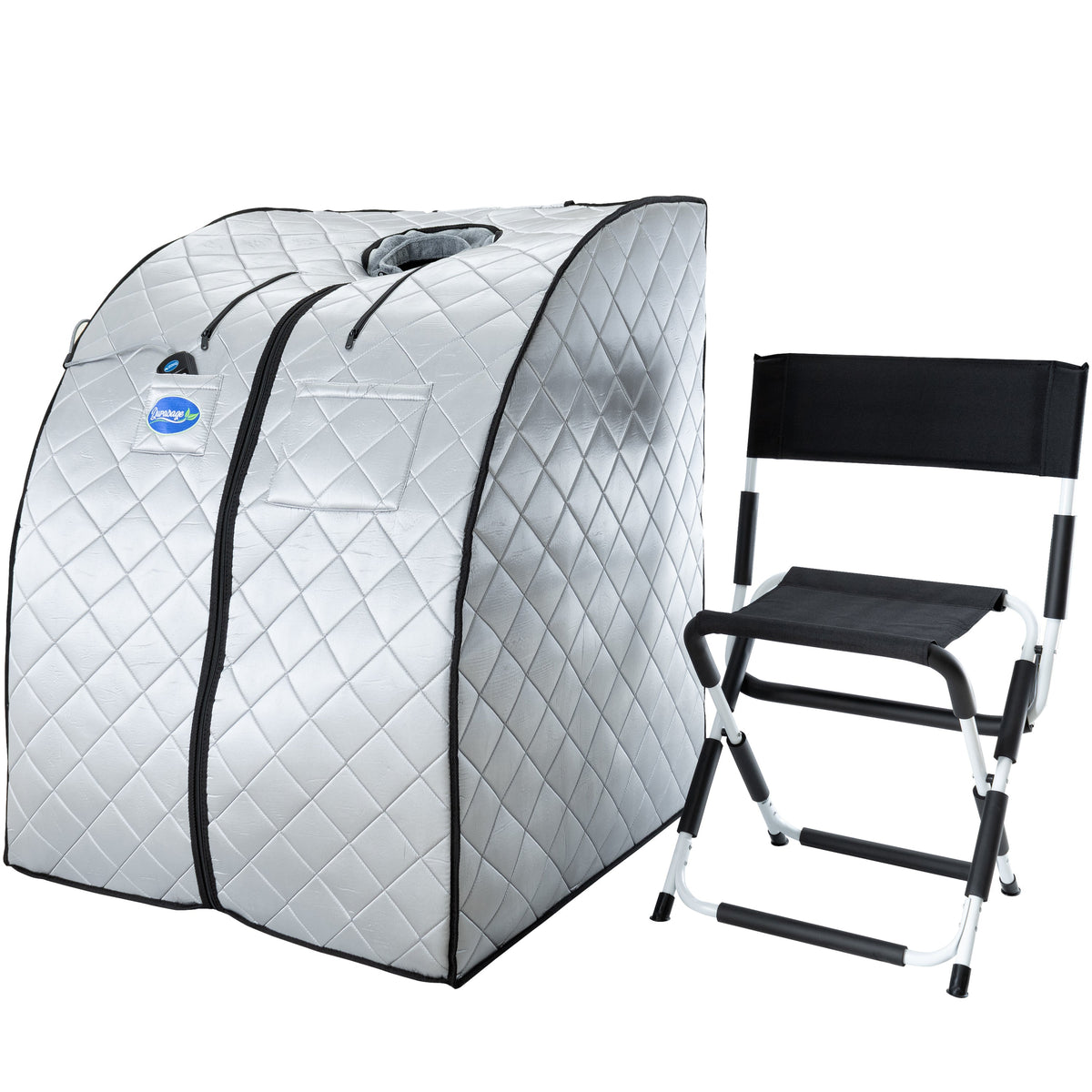 Large Portable Low EMF Negative Ion Indoor Sauna with Chair and Heated Footpad Included - Silver — front view