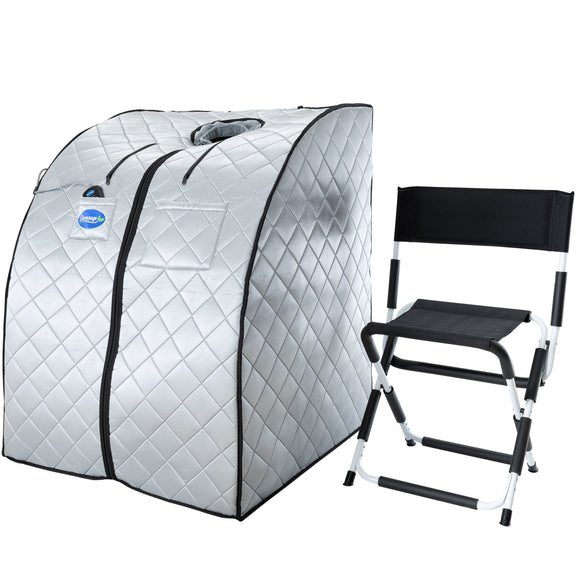 Large Portable Low EMF Negative Ion Indoor Sauna with Chair and Heated Footpad Included - Silver — front view