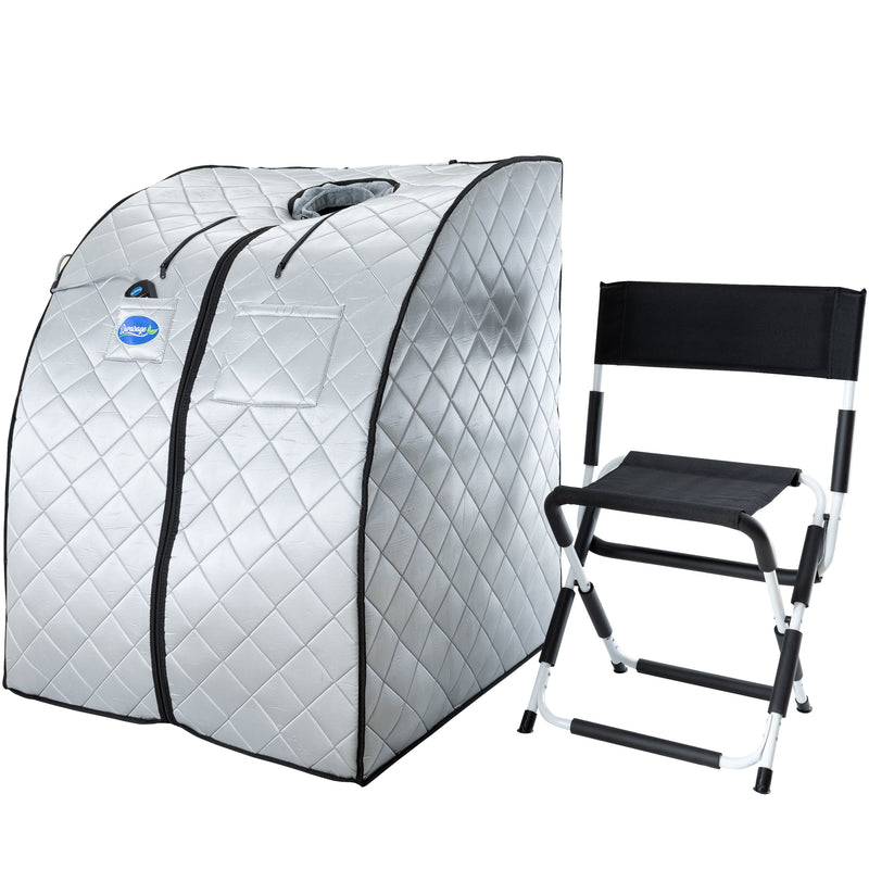 Large Portable Low EMF Negative Ion Indoor Sauna with Chair and Heated Footpad Included - Silver — front view