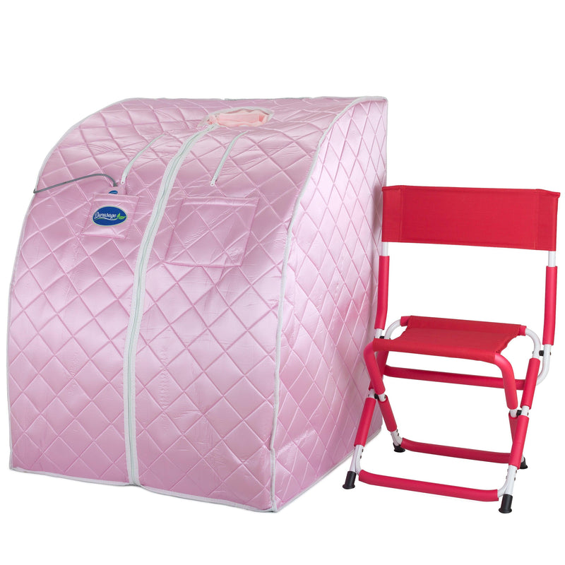 Large Portable Low EMF Negative Ion Indoor Sauna with Chair and Heated Footpad Included - Light Pink — front view