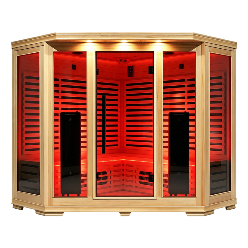 Blisspod I Vienna RED I All-In-One - Full Spectrum + Red Light Therapy I Indoor Corner Premium Sauna I 4-5 Person