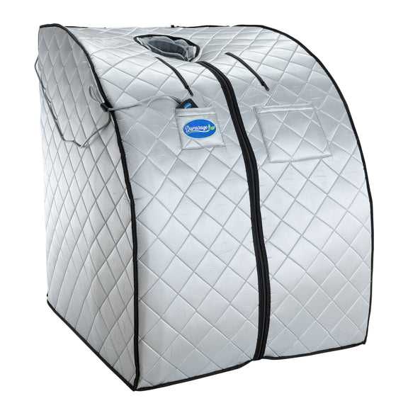 Large Portable Low EMF Negative Ion Indoor Sauna with Chair and Heated Footpad Included - Silver — side view