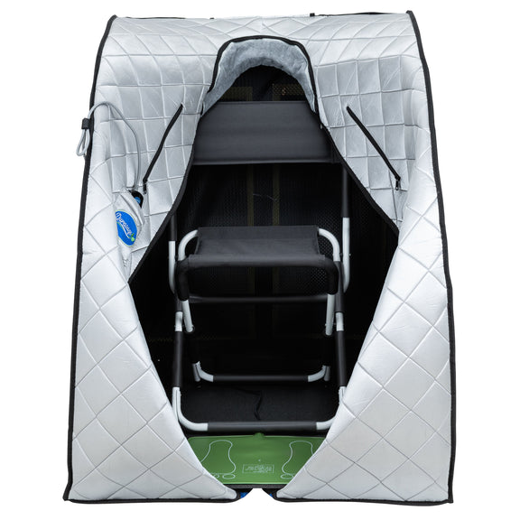 Large Portable Low EMF Negative Ion Indoor Sauna with Chair and Heated Footpad Included - Silver — lifestyle view