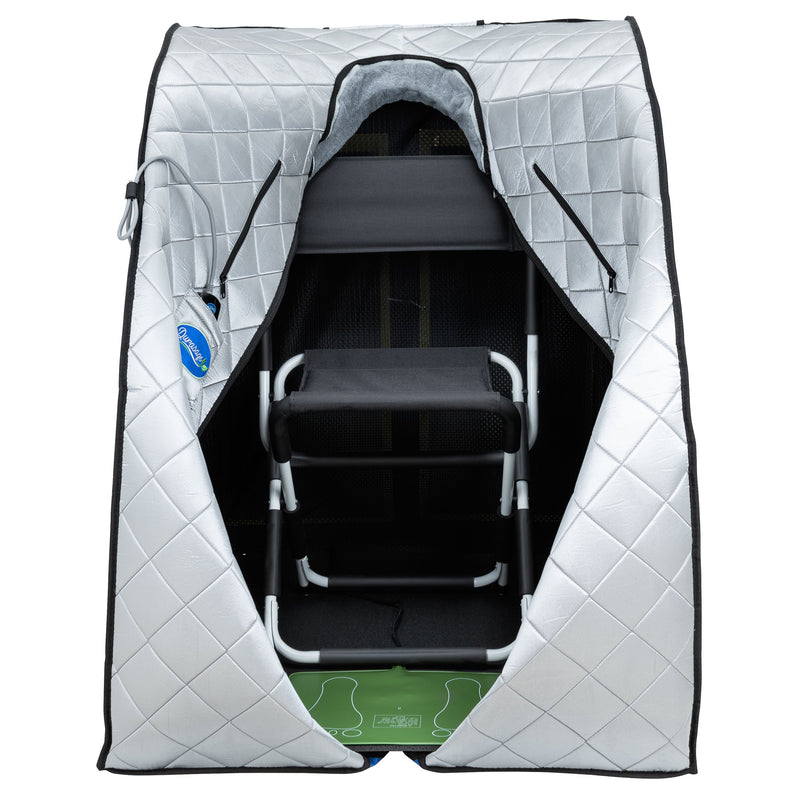 Large Portable Low EMF Negative Ion Indoor Sauna with Chair and Heated Footpad Included - Silver — lifestyle view