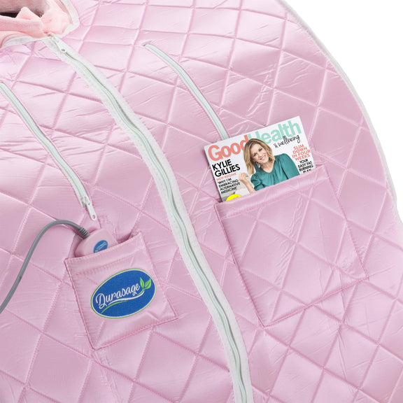 Large Portable Low EMF Negative Ion Indoor Sauna with Chair and Heated Footpad Included - Light Pink — lifestyle view