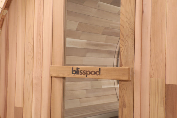 Blisspod, Prague, Canadian Red Cedar Outdoor Steam Barell Sauna, 2-4 / 4-6 persons with Full Glass Back & 2 front Porch seats — product image