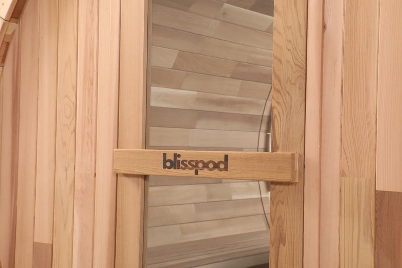 Blisspod, Prague, Canadian Red Cedar Outdoor Steam Barell Sauna, 2-4 / 4-6 persons with Full Glass Back & 2 front Porch seats — product image