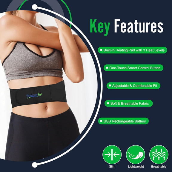 Durasage Cordless Heating Pad for Back Pain Relief – Portable Infrared Waist Belt with 3 Adjustable Heat Settings, Wearable Wrap for Lower Back - Comfort & Lightweight – Black — lifestyle view