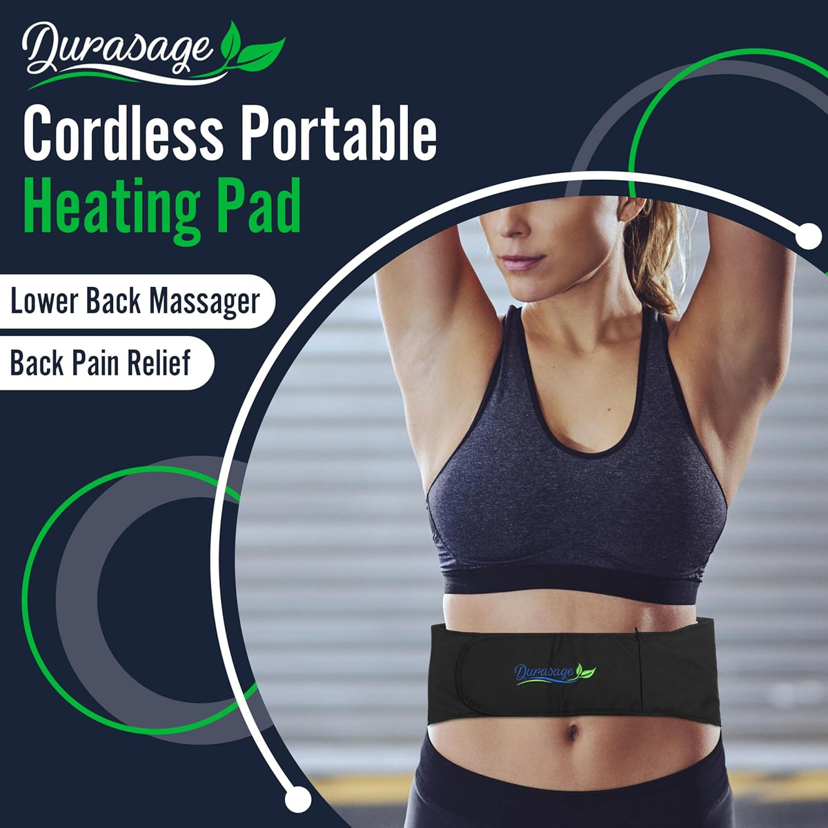 Durasage Cordless Heating Pad for Back Pain Relief – Portable Infrared Waist Belt with 3 Adjustable Heat Settings, Wearable Wrap for Lower Back - Comfort & Lightweight – Black — side view