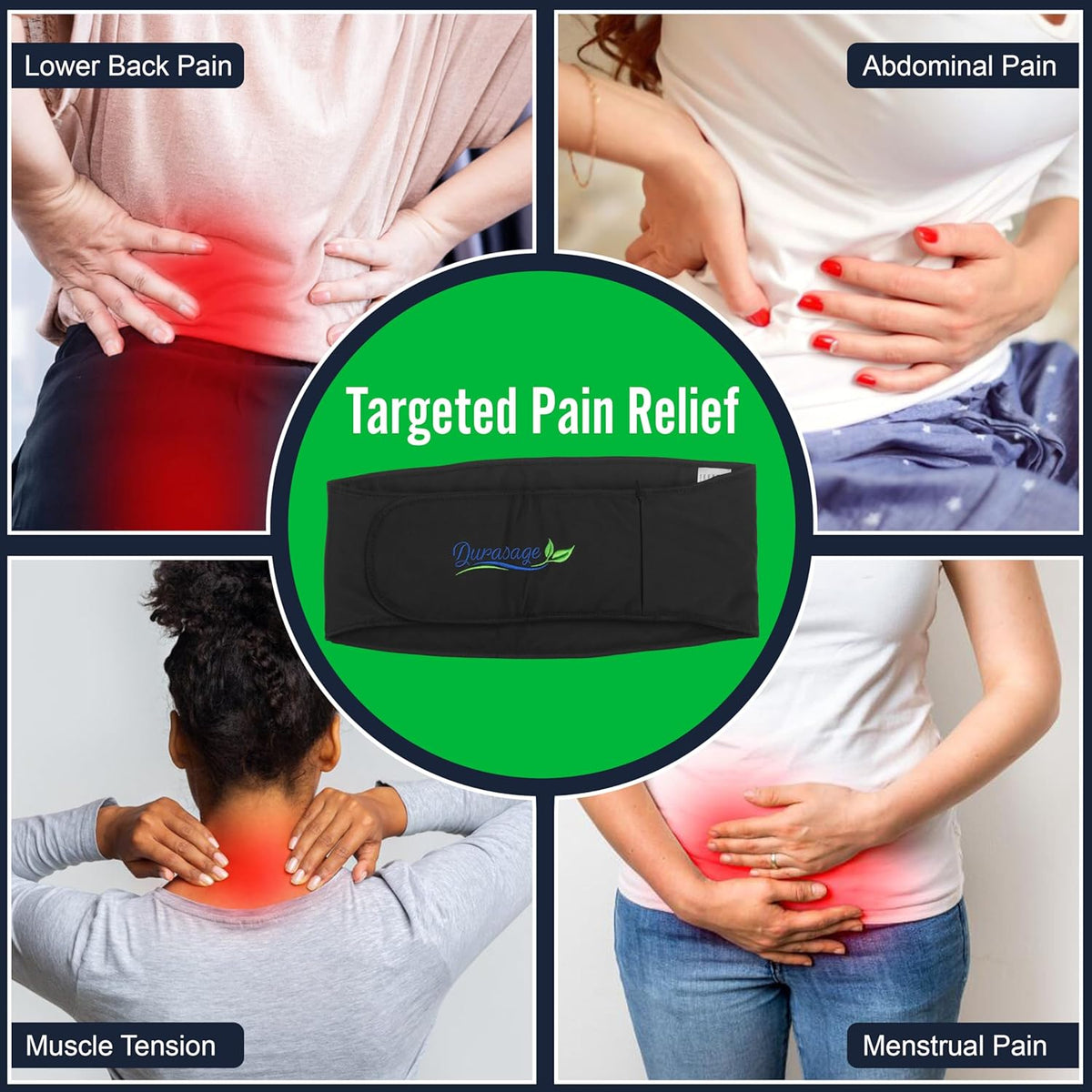 Durasage Cordless Heating Pad for Back Pain Relief – Portable Infrared Waist Belt with 3 Adjustable Heat Settings, Wearable Wrap for Lower Back - Comfort & Lightweight – Black — product setup view