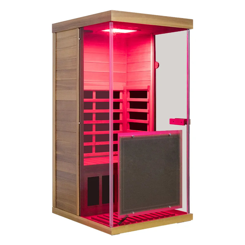 Wizzisaunas 909MX Full Spectrum Infrared Sauna 1 Person - HEMLOCK WOOD FINISH — product image