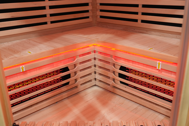 Blisspod I Vienna RED I All-In-One - Full Spectrum + Red Light Therapy I Indoor Corner Premium Sauna I 4-5 Person