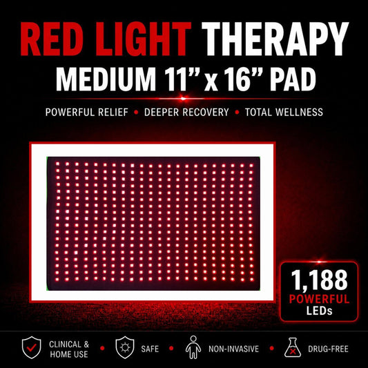 Medium Red Light Pad for Pain Relief & Recovery | 16" x 11" | 1188 LEDs + 12V Car Adapter