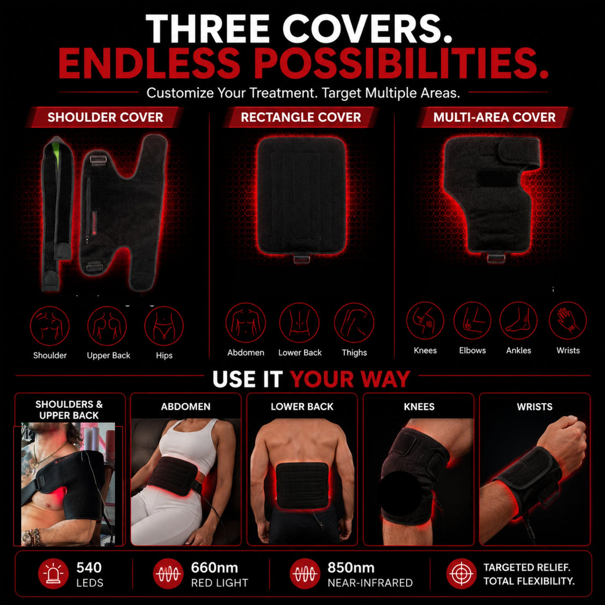 Red Light 3-in-1 Pad – Pain Relief & Recovery | 540 LEDs + 12V Car Adapter