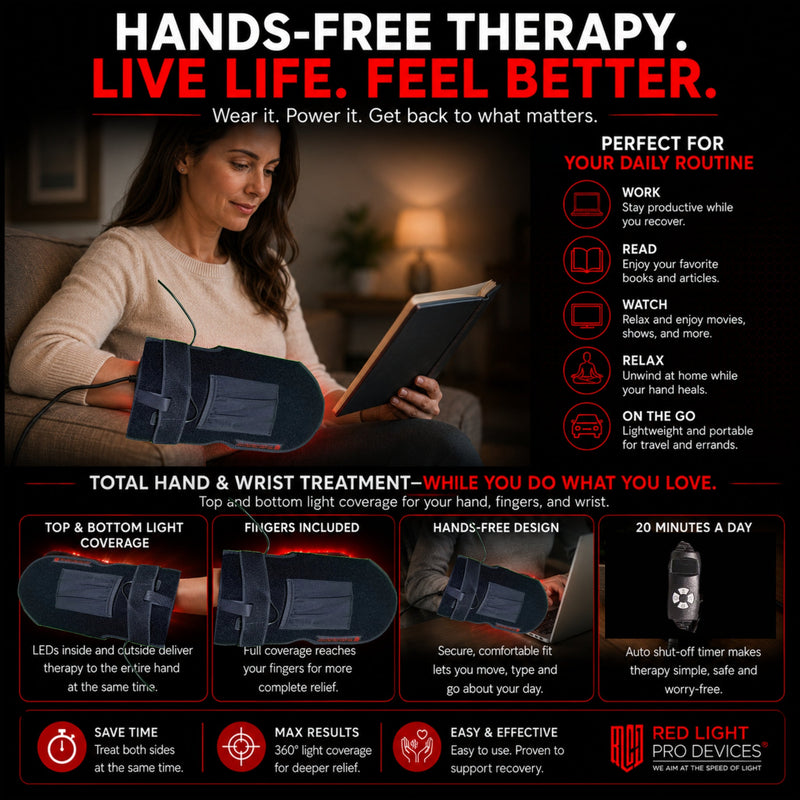 Red Light Therapy Hand & Wrist Glove  13.5" x 7.5"| 1080 High-Power LEDs + 12V Car Adapter