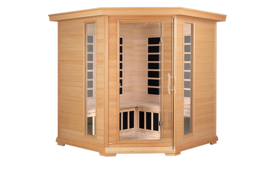 Blisspod, Vienna, Corner Spacious Far Infrared Sauna Canadian Hemlock Ultra Low | product photo 2 | Legacy & Longevity Co.