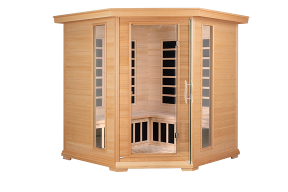 Blisspod, Vienna, Corner Spacious Far Infrared Sauna Canadian Hemlock Ultra Low EMF, 12 Heaters, 4-5 Persons — side view