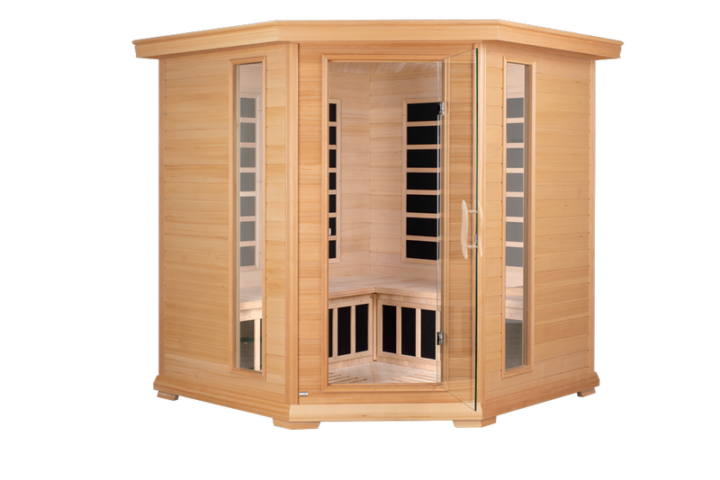 Blisspod, Vienna, Corner Spacious Far Infrared Sauna Canadian Hemlock Ultra Low EMF, 12 Heaters, 4-5 Persons — side view