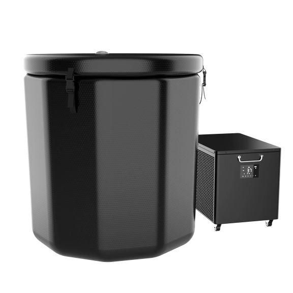 Round Black Cold Pod Inflatable Cold Plunge Barrel Ice Bath Tub Hot Tub Recovery Pod — detail view