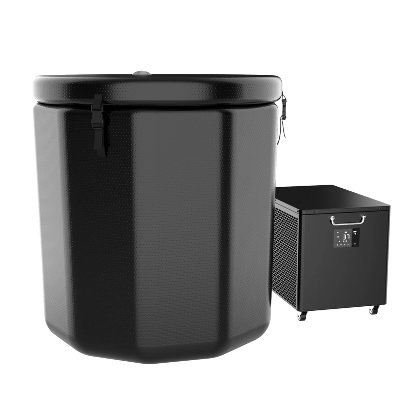 Round Black Cold Pod Inflatable Cold Plunge Barrel Ice Bath Tub Hot Tub Recovery Pod — detail view
