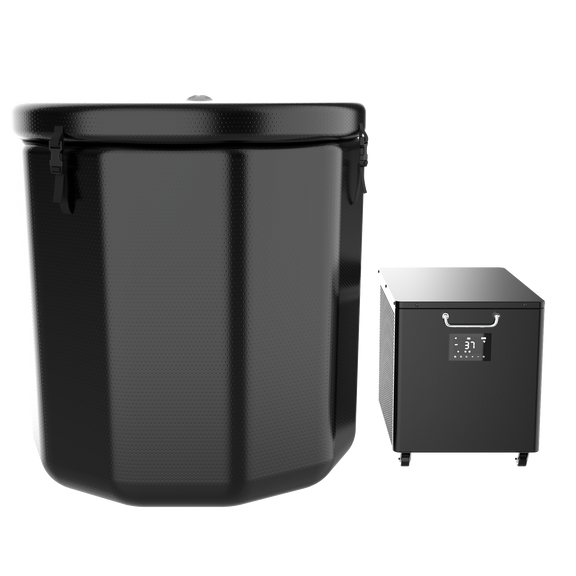 Round Black Cold Pod Inflatable Cold Plunge Barrel Ice Bath Tub Hot Tub Recovery Pod — front view