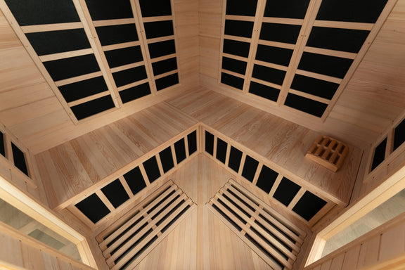 Blisspod, Vienna, Corner Spacious Far Infrared Sauna Canadian Hemlock Ultra Low EMF, 12 Heaters, 4-5 Persons — detail view