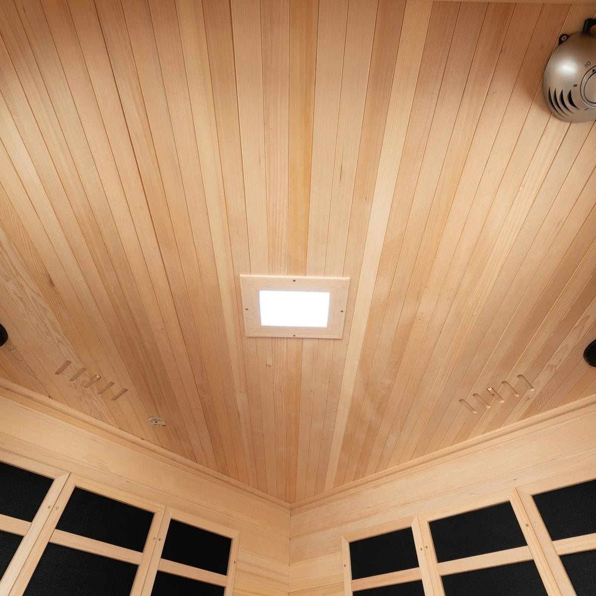 Blisspod, Vienna, Corner Spacious Far Infrared Sauna Canadian Hemlock Ultra Low EMF, 12 Heaters, 4-5 Persons — product setup view