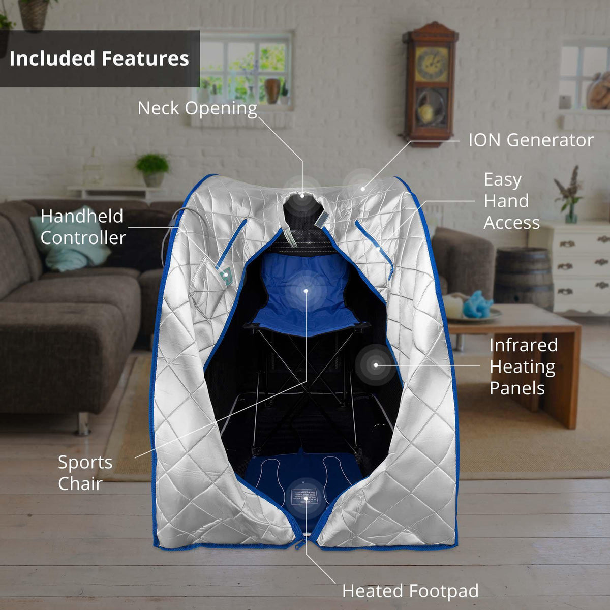 Infrared Heated Personal Sauna with Air Ionizer Generator, 5+ Temperature Levels & up to 30 minutes — detail view