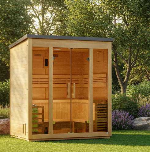***New 2026 Model*** Golden Designs "Vorarlberg" 5 Person Traditional Flat Roof Outdoor Sauna *SHIPS FREE*