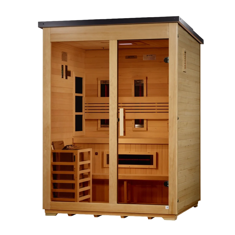 ***New 2026 Model*** Golden Designs "Carinthia" 3 Person Hybrid (PureTech™ Full Spectrum IR or Traditional Stove) Flat Roof Outdoor Sauna *SHIPS FREE*