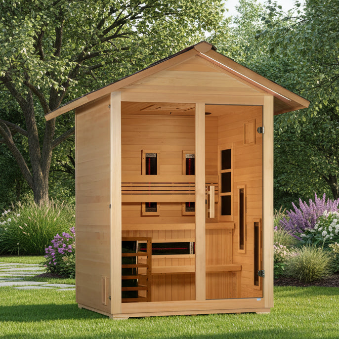 Golden Designs "Carinthia" 3 Person Hybrid (PureTech™ Full Spectrum IR or Traditional Stove) Outdoor Sauna  *SHIPS FREE*