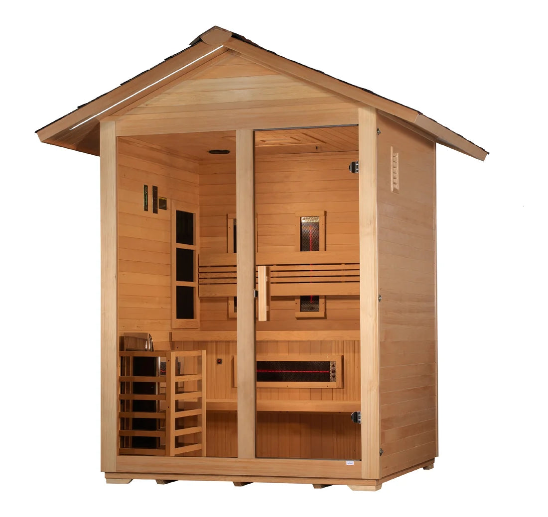 Golden Designs "Carinthia" 3 Person Hybrid (PureTech™ Full Spectrum IR or Traditional Stove) Outdoor Sauna  *SHIPS FREE*