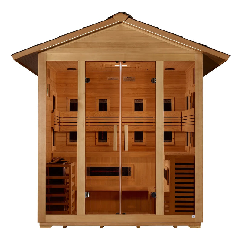 Golden Designs "Gargellen" 5 Person Hybrid (PureTech™ Full Spectrum IR or Traditional Stove) Outdoor Sauna  *SHIPS FREE*