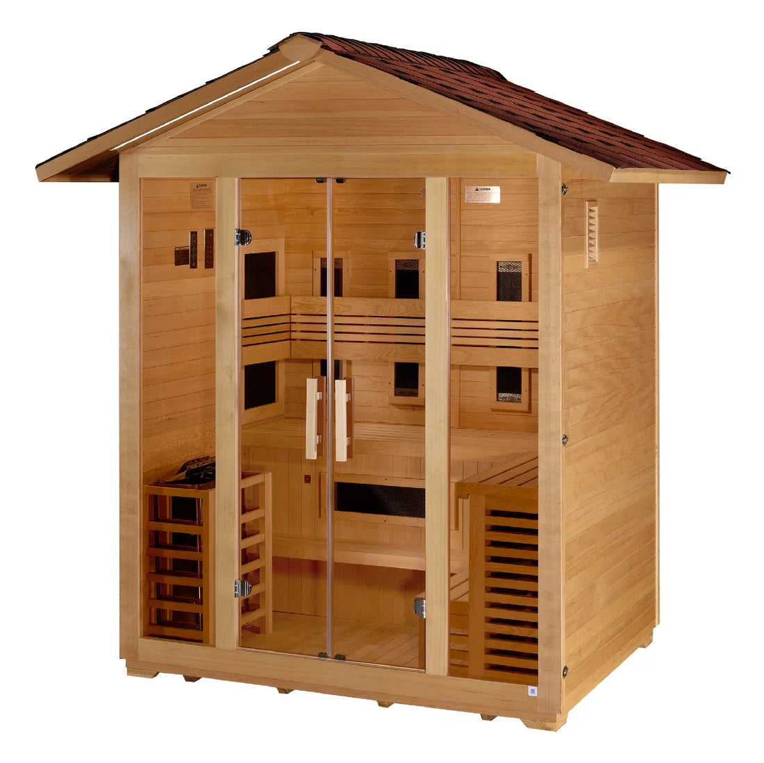 Golden Designs "Gargellen" 5 Person Hybrid (PureTech™ Full Spectrum IR or Traditional Stove) Outdoor Sauna  *SHIPS FREE*