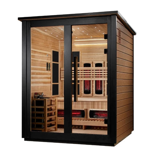 ***New 2026 Model*** Golden Designs "Loviisa" 3 Person, 2 Tone Barn Hybrid (PureTech™ Full Spectrum IR or Traditional Stove) Outdoor Sauna *SHIPS FREE*