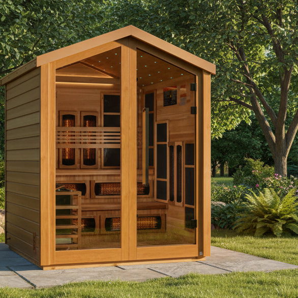 Golden Designs "Kaskinen" 6 Person Barn Hybrid (PureTech™ Full Spectrum IR or Traditional Stove) Outdoor Sauna *SHIPS FREE*