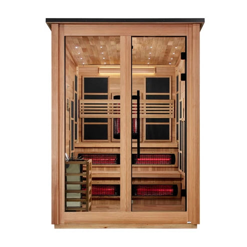 ***New 2026 Model*** Golden Designs "Kaskinen" 6 Person, Pacific Cedar Barn Hybrid (PureTech™ Full Spectrum IR or Traditional Stove) Outdoor Sauna *SHIPS FREE*