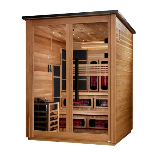 ***New 2026 Model*** Golden Designs "Kaskinen" 6 Person, Pacific Cedar Barn Hybrid (PureTech™ Full Spectrum IR or Traditional Stove) Outdoor Sauna *SHIPS FREE*