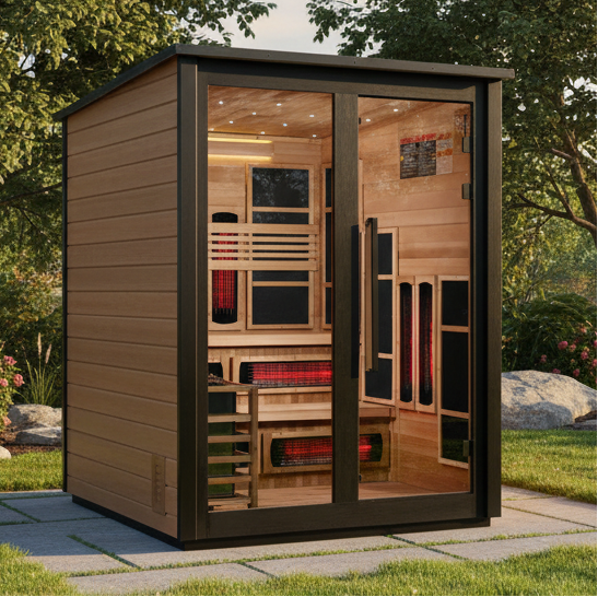 ***New 2026 Model*** Golden Designs "Kaskinen" 6 Person, 2 Tone Barn Hybrid (PureTech™ Full Spectrum IR or Traditional Stove) Outdoor Sauna *SHIPS FREE*