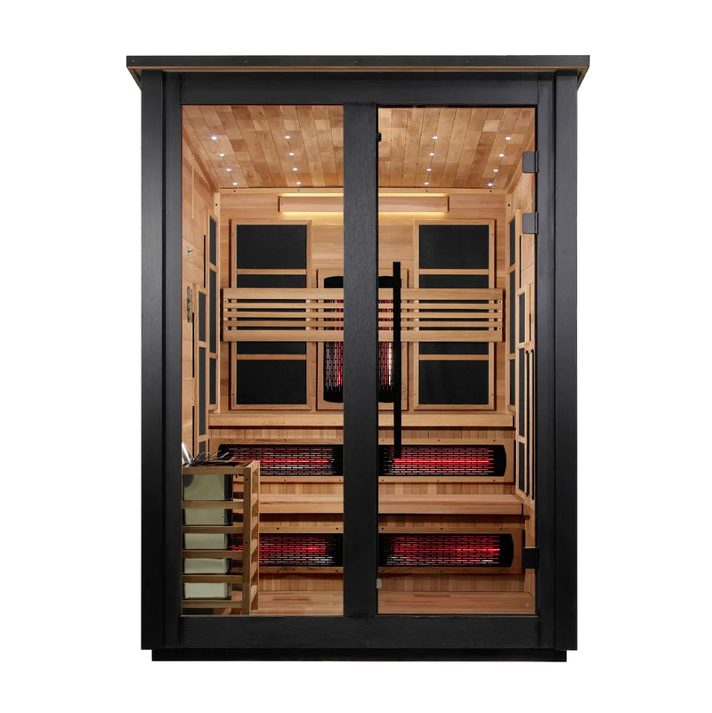 ***New 2026 Model*** Golden Designs "Kaskinen" 6 Person, 2 Tone Barn Hybrid (PureTech™ Full Spectrum IR or Traditional Stove) Outdoor Sauna *SHIPS FREE*